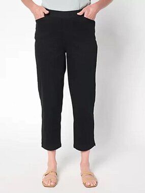 DENIM & CO. Women's Petite Twill Straight Leg Crop Pant Size XLP in Black